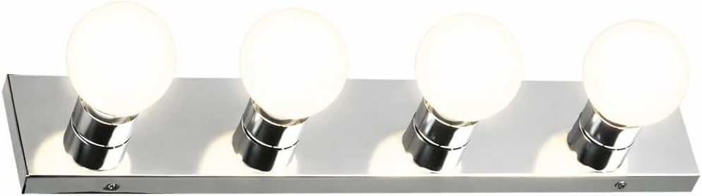 Vanity Lighting, Steel Construction, 4 Vanity Lights, Dimmable, Uses Four 60W Bulbs, Polished Chrome, 24.0 In. W X 4.3 In. H X 2.0 In. D, 500892