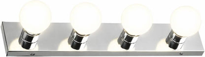 Vanity Lighting, Steel Construction, 4 Vanity Lights, Dimmable, Uses Four 60W Bulbs, Polished Chrome, 24.0 In. W X 4.3 In. H X 2.0 In. D, 500892