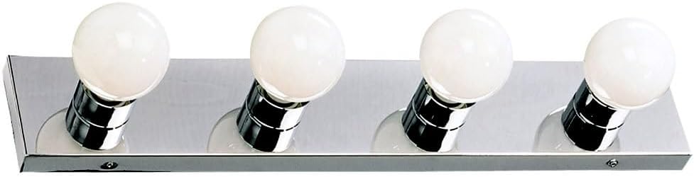 Vanity Lighting, Steel Construction, 4 Vanity Lights, Dimmable, Uses Four 60W Bulbs, Polished Chrome, 24.0 In. W X 4.3 In. H X 2.0 In. D, 500892