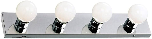 Vanity Lighting, Steel Construction, 4 Vanity Lights, Dimmable, Uses Four 60W Bulbs, Polished Chrome, 24.0 In. W X 4.3 In. H X 2.0 In. D, 500892