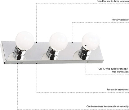 Vanity Lighting, Steel Construction, 4 Vanity Lights, Dimmable, Uses Four 60W Bulbs, Polished Chrome, 24.0 In. W X 4.3 In. H X 2.0 In. D, 500892