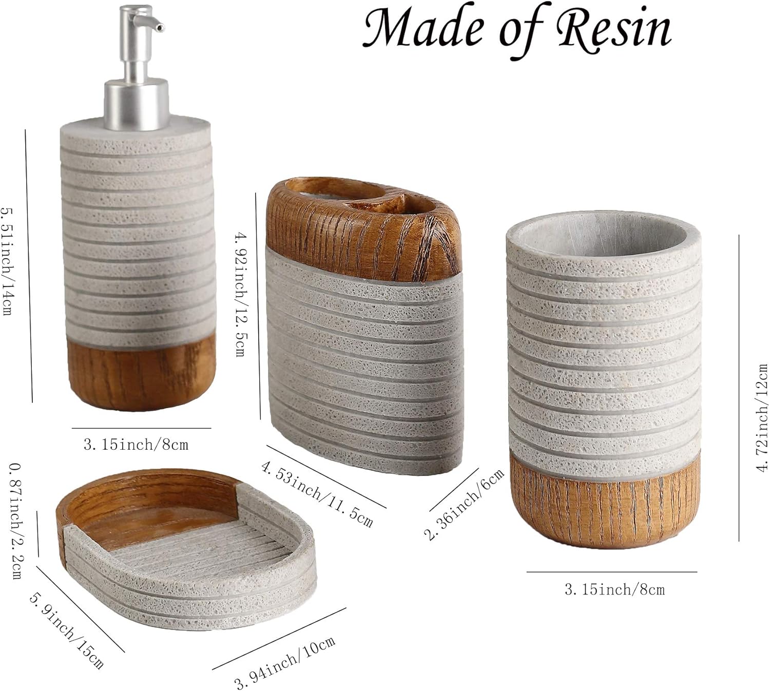 Bathroom Accessories Set,Toothbrush Holder,Farmhouse Bathroom Decor,4 Pcs Resin Gift Set Apartment Necessities, Contain Toothbrush Cup,Soap Dispenser,Soap Dish,Tumbler
