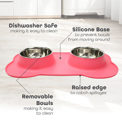 Pets Bowl for Food and Drink Double Bowls Stainless Steel Non Slip for Pets